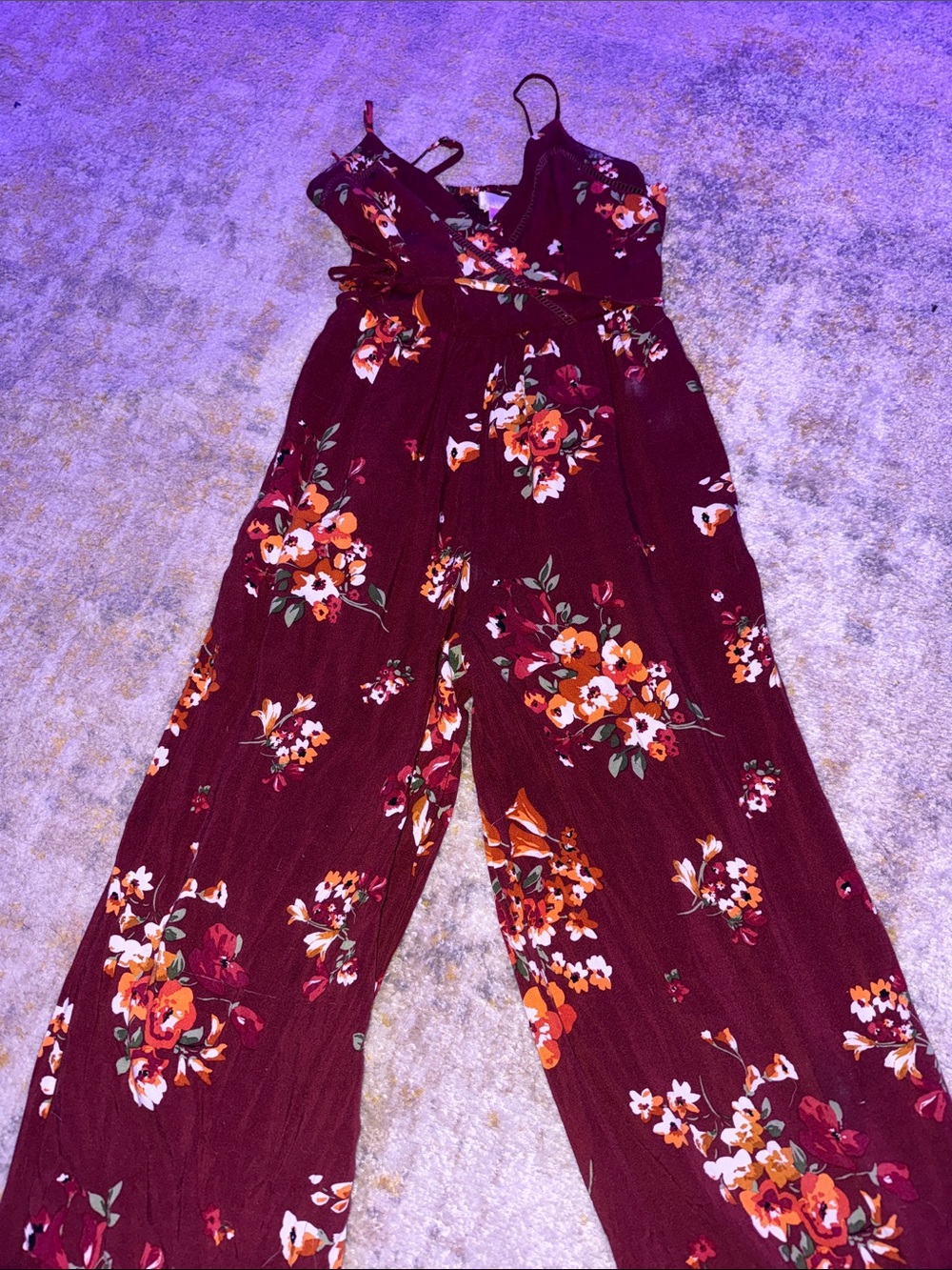 Floral Wide-Leg Jumpsuit - Burgundy Floral
